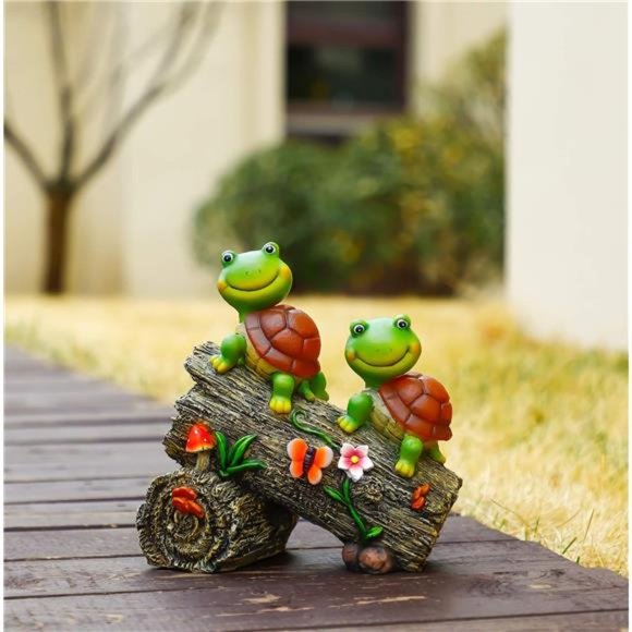 Garden Turtle Figurines Outdoor Decorations, Solar Powered Sweet Frog Face - Picture 2 of 5